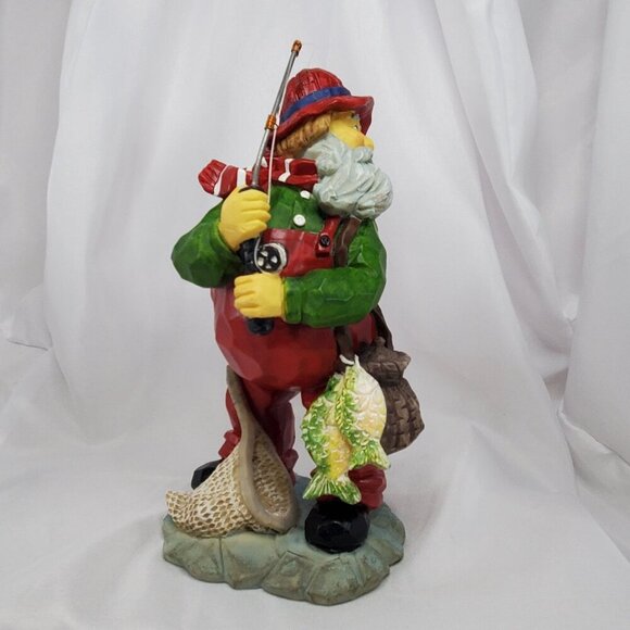 VTG Fishing Santa Claus Figurine Holding Rod & Fish Snagged his Bottom 9" Tall - Picture 4 of 13